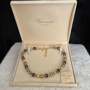 Veronese. 18K Bonded Sterling Silver Smoky Quartz Bead Necklace